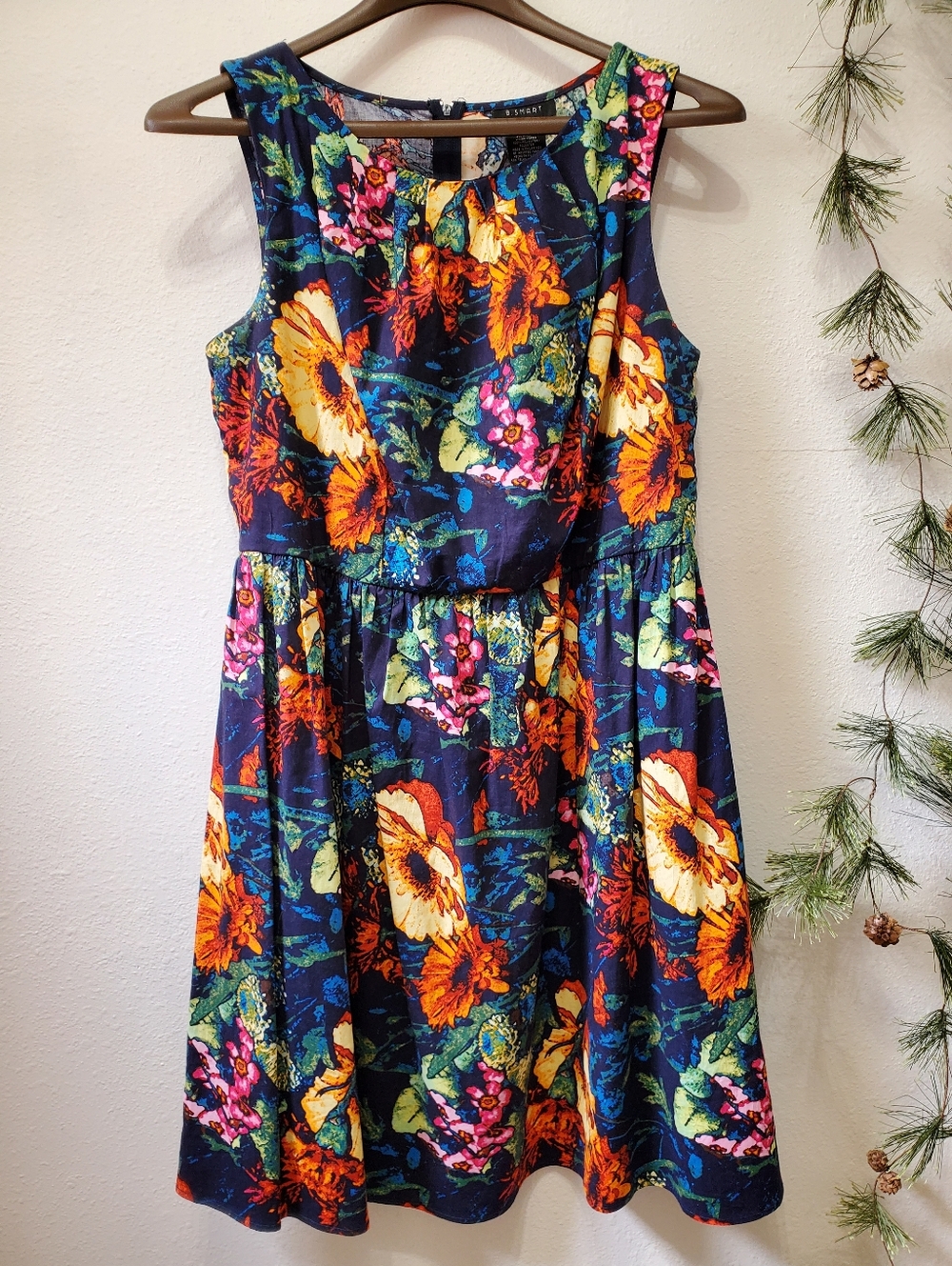 B. Smart Navy Floral Fit and Flare Sleeveless Mini Sun Dress